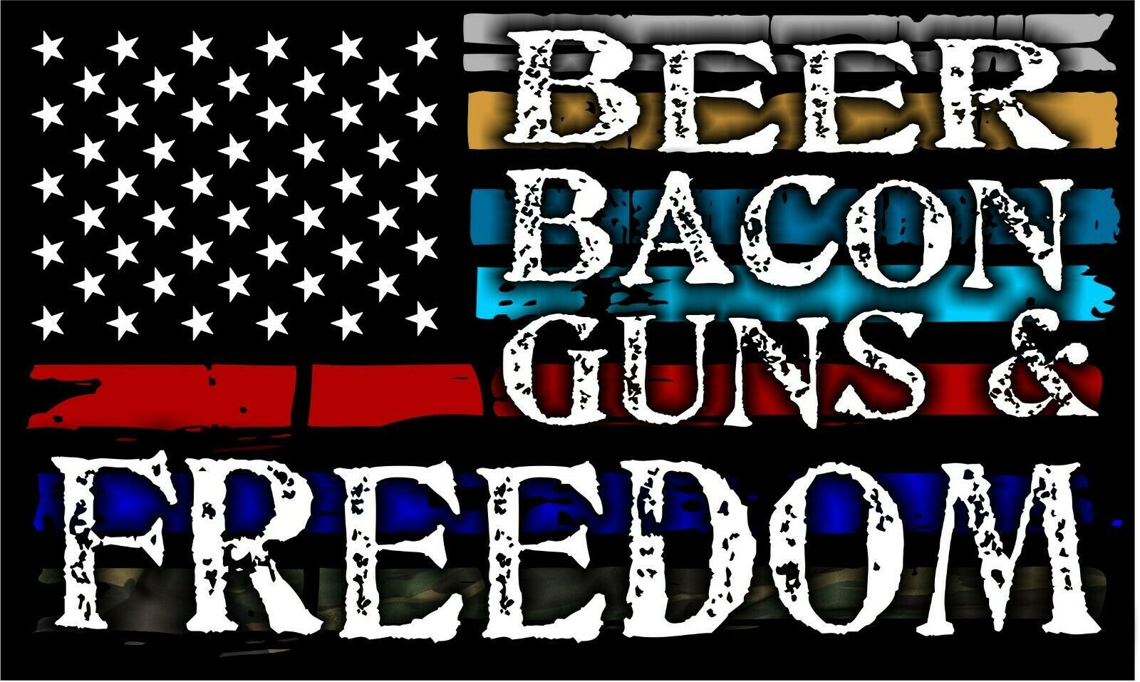 Beer Bacon Guns & Freedom Reflective Flag Decal/Sticker Various Sizes