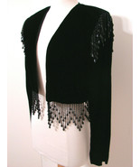 ALEX EVENINGS Vintage Black Velvet Beaded Open Front Rayon Jacket M - $224.99