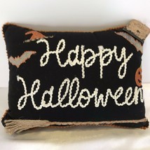 Happy Halloween Bats Broom Pumpkins Throw Pillow Spooky Holiday Home Dec... - £19.89 GBP