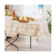 60x96" Rectangle Beige Cicadas Olives Stain Resistant White French Tablecloth - $27.95