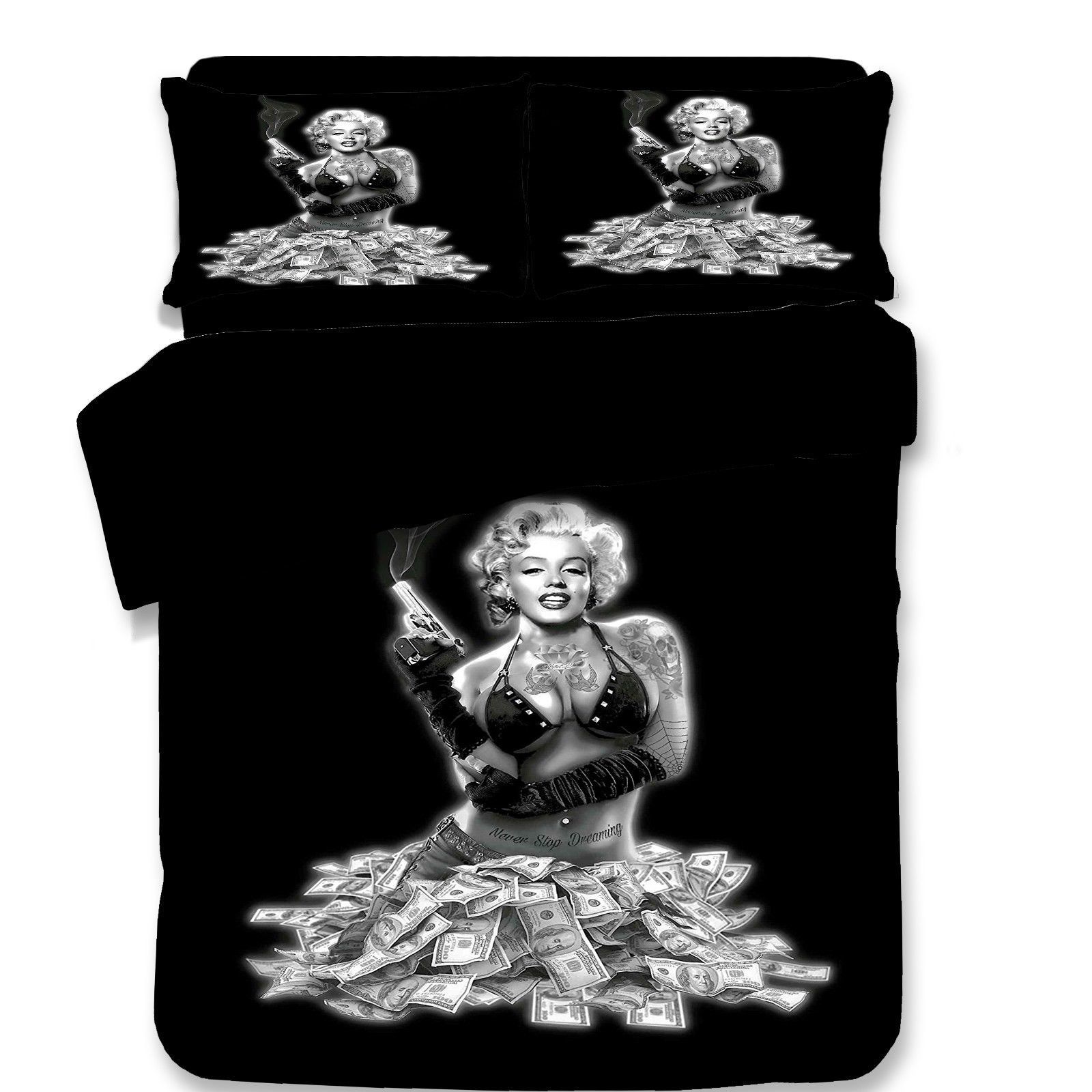 3d Marilyn Monroe With Money Quilt Cover And 50 Similar Items 3d Marilyn Monroe With Money Quilt Cover Bedding Set Pillow Case Black 3pcs