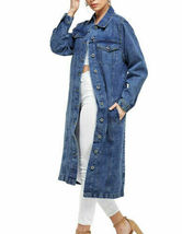 Women's Long Maxi Length Denim Coat Oversized Jean Jacket w/ Defect - Small image 3