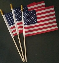 American Mini-USA Flags 4”X6” on 10” Sticks w Gold Spear Tops 3 Flags/Pk - $2.96