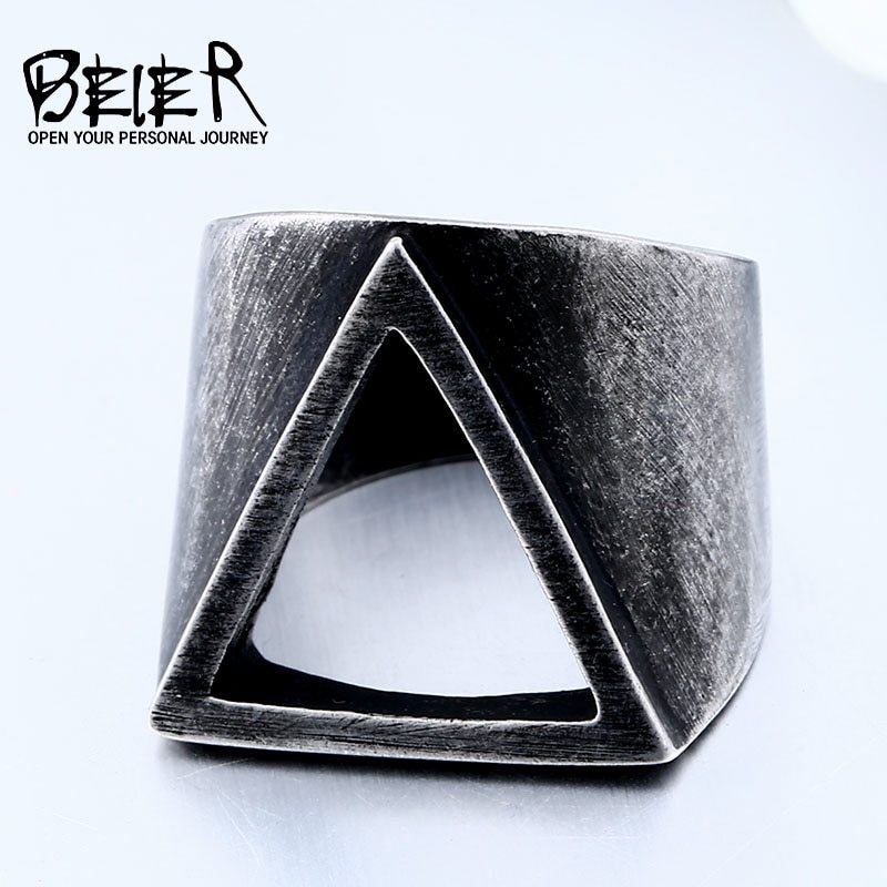 BEIER Viking Ring vintage Punk Gothic Stainless Steel Leaked triangl men jewelry