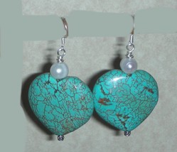 HUGE TURQUOISE &amp; FW PEARLS BEADS EARRINGS - $27.99