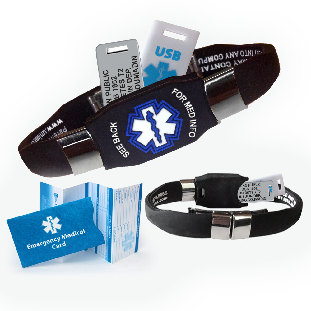 Waterproof ELITE PLUS USB medical ID bracelet, 2 GB USB, 10 lines engraving FREE