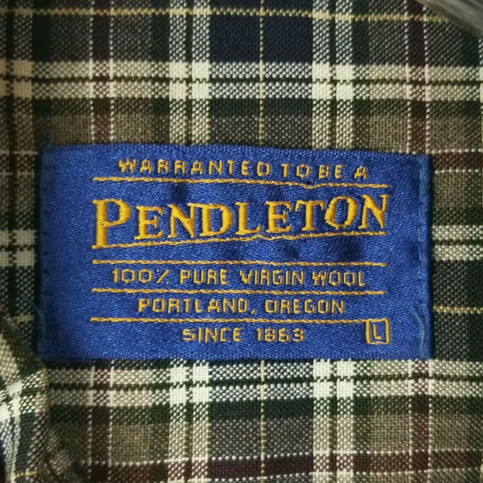 SIR PENDLETON Fine Worsted Wool Button Front Shirt Plaid Tan Blue Men's ...
