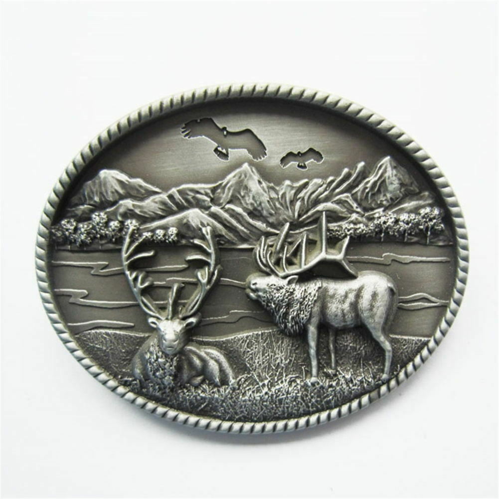 Antiique Silver Deer Wild Life Western Oval Belt Buckle also Stock in the US