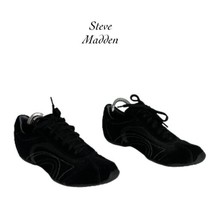 Steve Madden Huricane Black Suede Silver Stitched Leather Shoes Sneakers... - $33.65