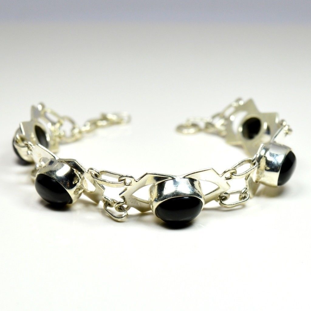 Genuine Onyx Bracelet Sterling Silver Black Stone Healing Jewelry For 