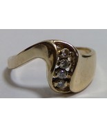 14KP Yellow Gold Diamond Ring Ladie&#39;s Sz 6.25 Unique Wave Design A-5 Mar... - $179.99