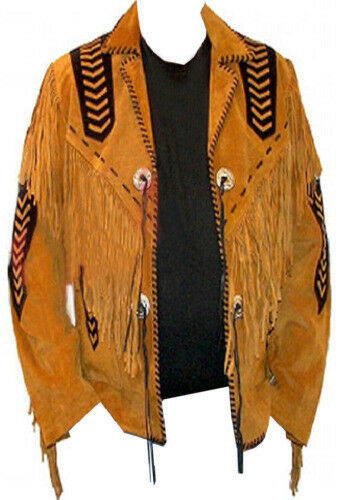 Two Tone Western Style Yellow Black Beaded Suede Leather Concho Fringed ...