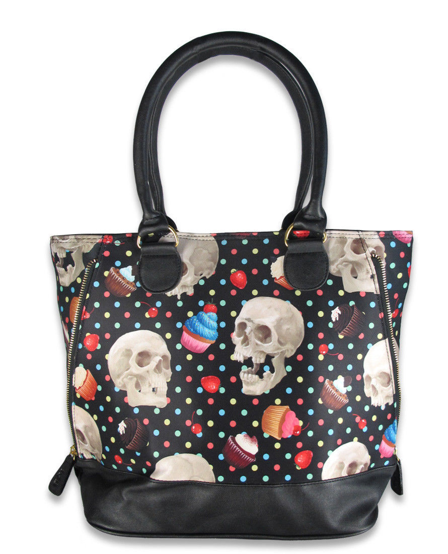 Liquor Brand Cupcake Skulls Tattoo Art Colorful Punk Goth Handbag Purse ...