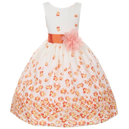 100 Cotton Floral Spring Easter Flower Girl Dress in Orange Daisy 2 Fashion