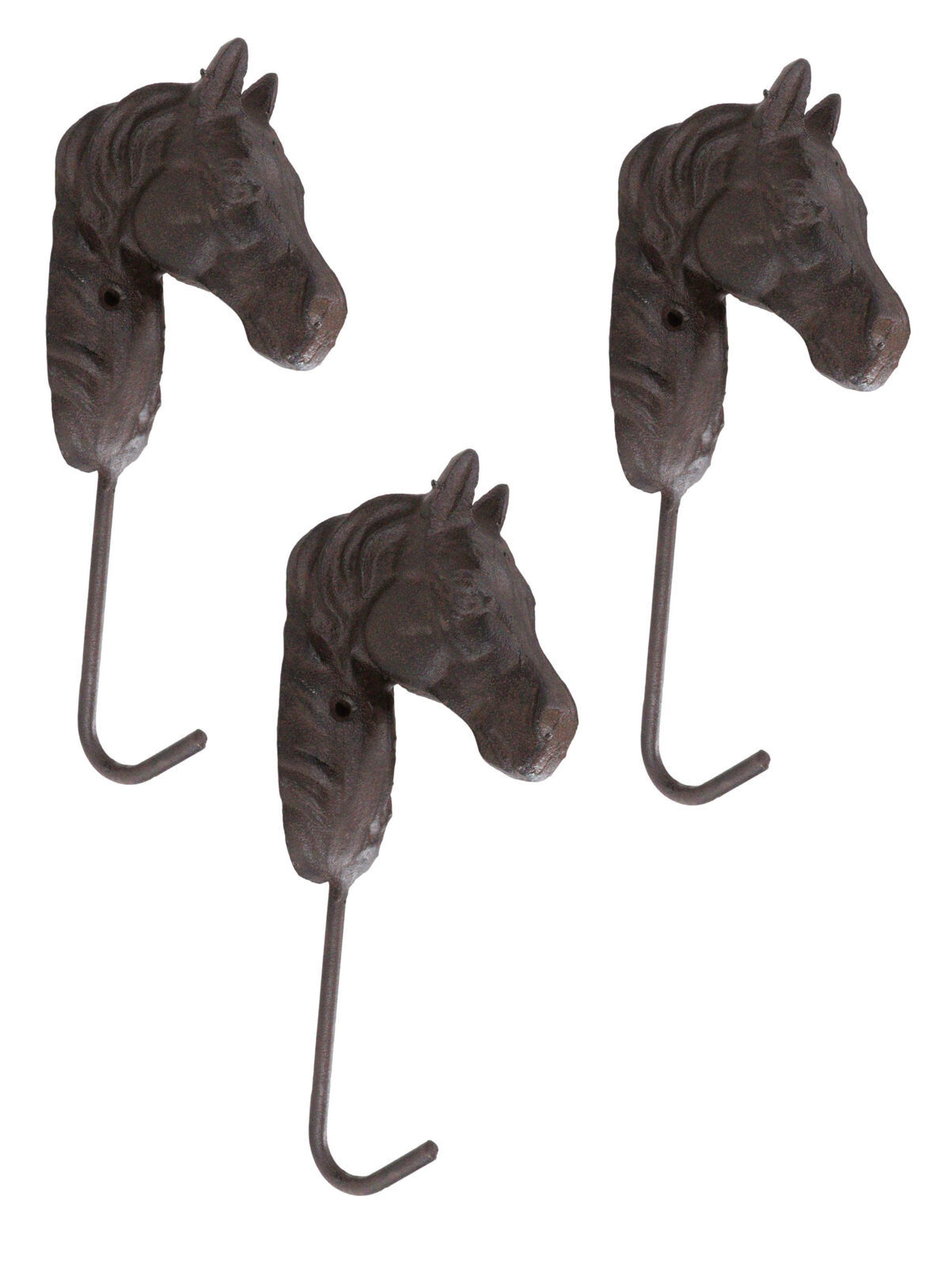 Pack Of 3 Cast Iron Rustic Western Country Horse Coat Keys Wall Hanging Hook