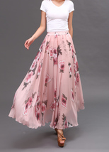 FLORAL Chiffon Long Skirt Dusty Blue Flower Silk Chiffon Skirt Summer Plus Size image 15