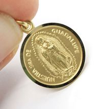 SOLID 18K YELLOW GOLD LADY OF GUADALUPE, 13 MM, ROUND MEDAL MADE IN ITALY SENORA image 2
