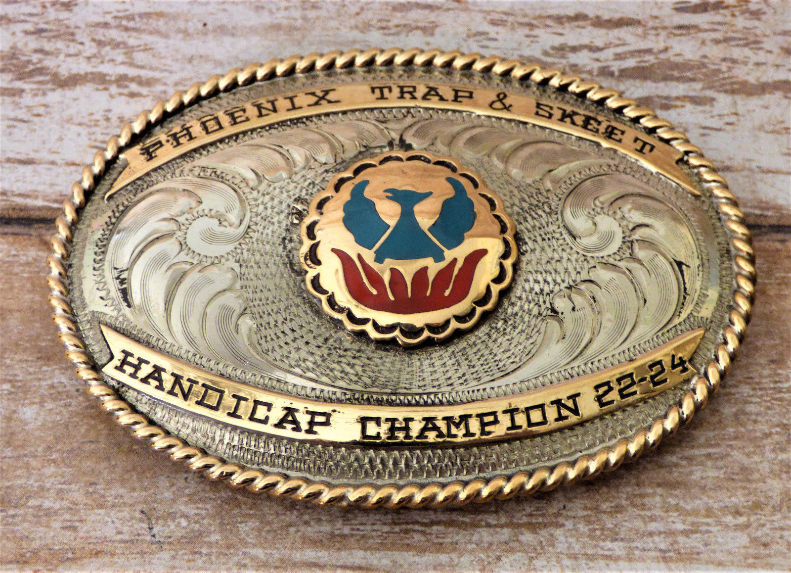 Phoenix Trap & Skeet Shooting Vintage 1980s Nickel Silver Trophy Belt