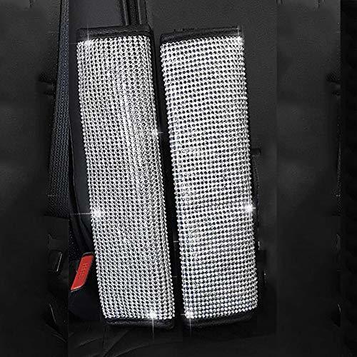 MLOVESIE 2 Packs Leather Seat Belt Shoulder Pads with Crystal Bling Bling Rhines Seat Belt