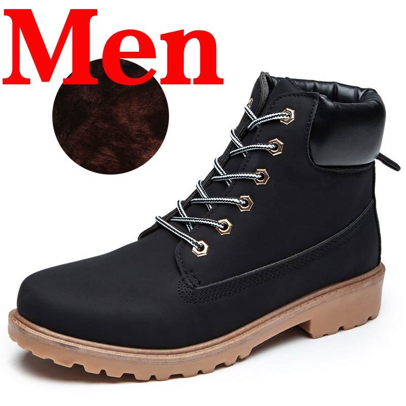 Winter Men Boots PU Outdoor Snow Ankle Boots Male Lace Up Anti-slip Booties Brit