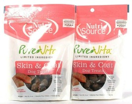 2 Bags Nutri Source 6 Oz Pure Vita Real Salmon Skin & Coat Dog Treats BB 7/22
