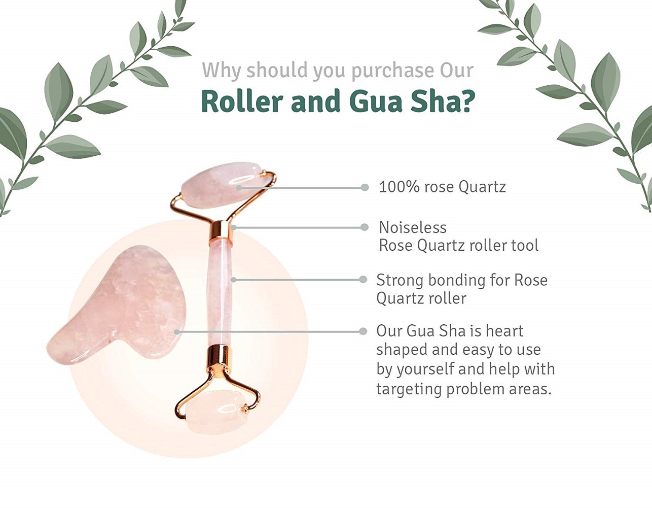 Authentic Jade Roller and Gua Sha Set – 100% Real Rose Quartz Facial Derma Jade