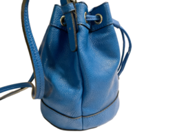 Blue Faux Leather Neiman Marcus Drawstring Bucket Crossbody Bag Purse Vegan image 3