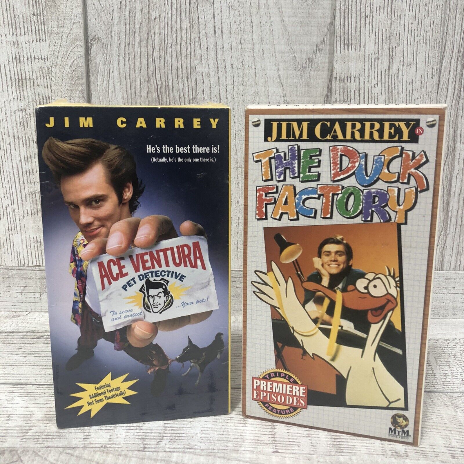 Jim Carrey Duck Factory Premier Episodes Triple Feature 1994 VHS & Ace Ventura VHS Tapes