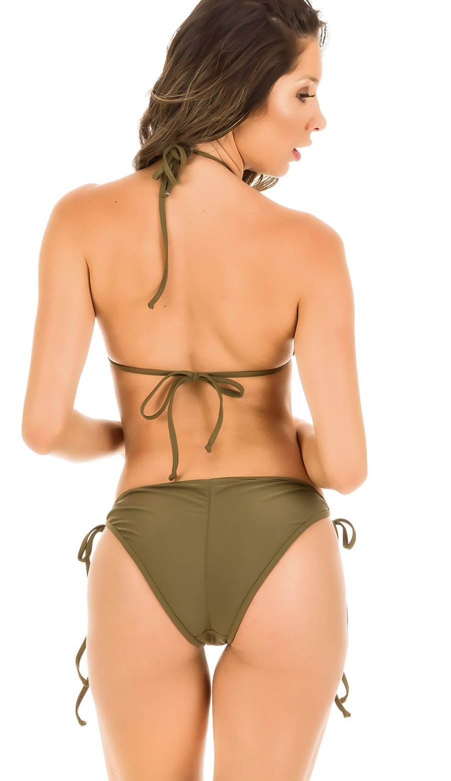 Khaki String Side Moderate Coverage Bikini Set Swimwear