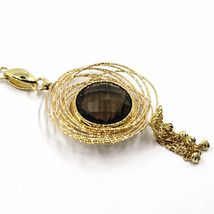 18K YELLOW GOLD NECKLACE, MULTI WIRE CENTRAL FLOWER SMOKY QUARTZ, FRINGES BALLS image 4