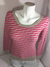 gap womens Blouse Size XS Long Sleeve Scoop Neck Pink Gray Striped Bin55#12 - $23.31