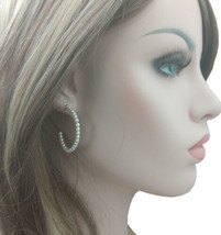 Faux Pearl Beaded Hoop Pierced Earrings 1 1/2&quot; - $11.47