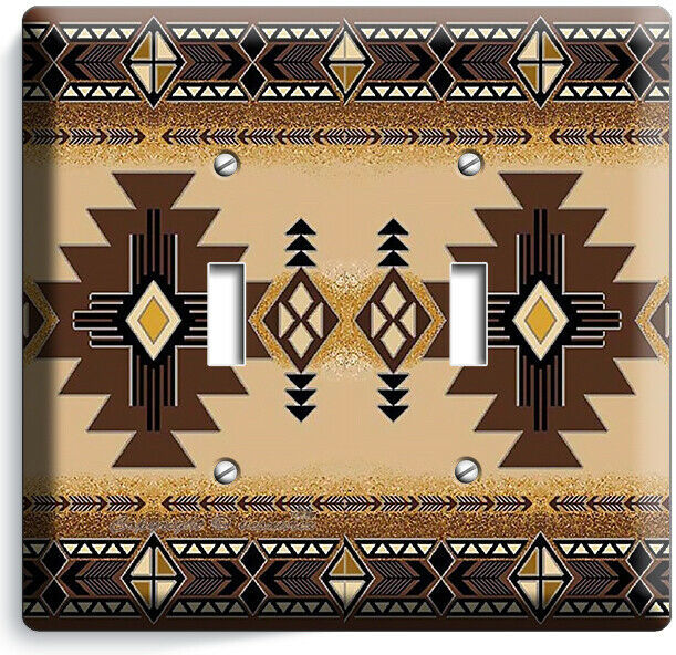 BROWN LATIN SOUTHWEST BLANKET PATTERN 2 GANG LIGHT SWITCH WALL PLATES ROOM DECOR