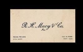 Macy&#39;s Business Card Fur Dept Woman Salesperson Miss Marx R.H. Macy Adve... - $34.99