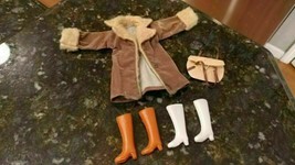 Vintage Barbie Doll Tan Brown Coat Jacket Fury Cuffs Purse 2 Sets Boots Lot - $39.66