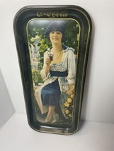 Vintage 1973 Coca-Cola &quot;Young Girl in a Park&quot; Oblong Tin Serving Tray 19... - $18.69