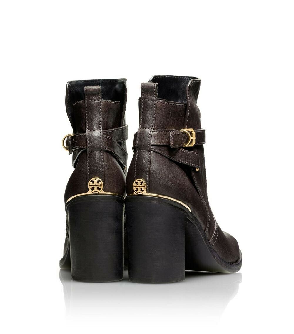 Tory Burch Kayden Brown Buckle Stacked Block Heel Ankle Booties Size 8
