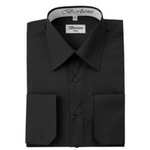 Berlioni Italy Men's Premium French Convertible Cuff Solid Dress Shirt Black