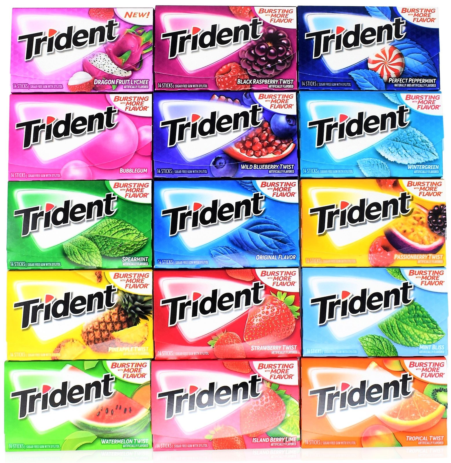 Trident Sugar Free Chewing Gum Variety Pack Of 15 (Assorted Flavors ...