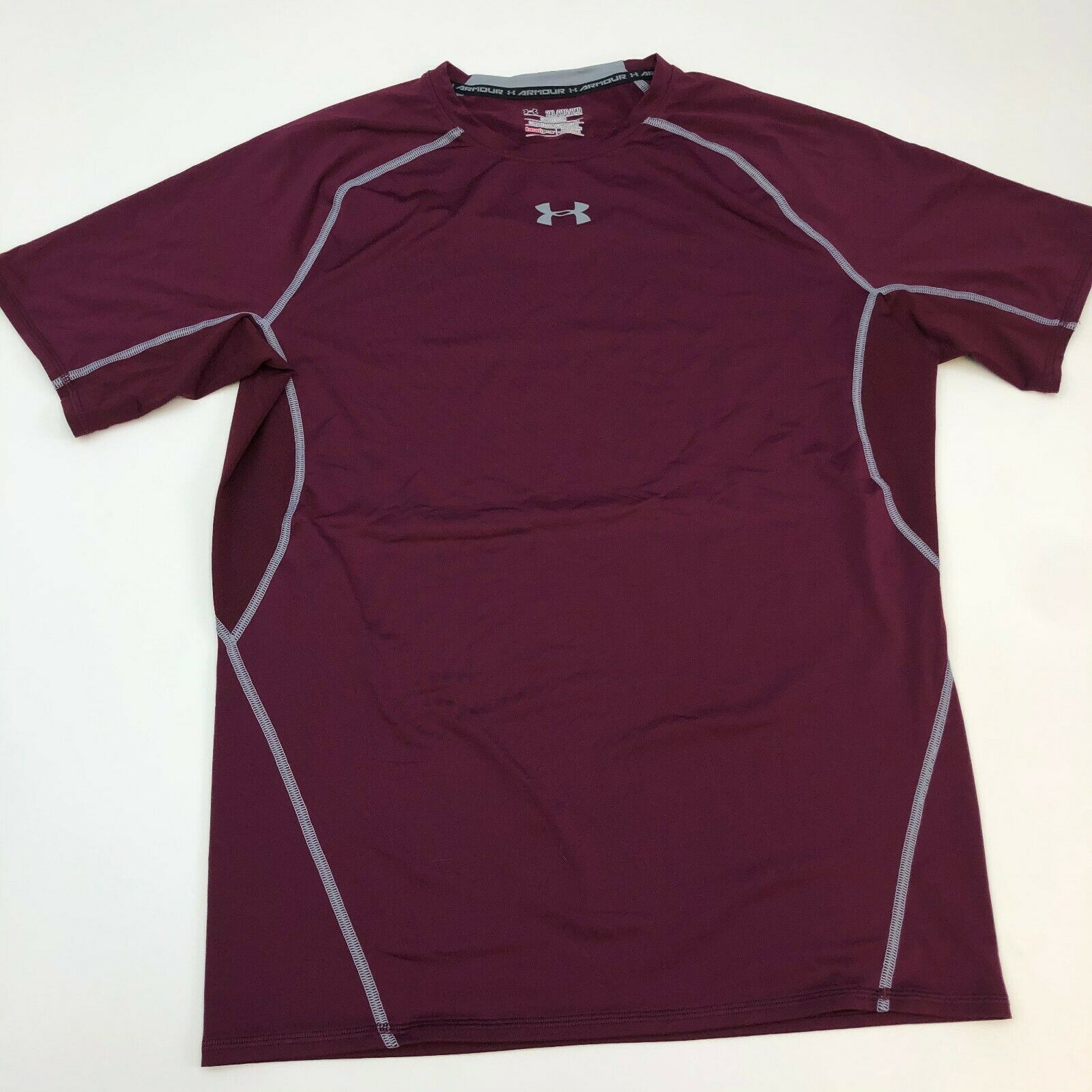 Under Armour Shirt Mens XXL Maroon Compression Heatgear Short Sleeve ...