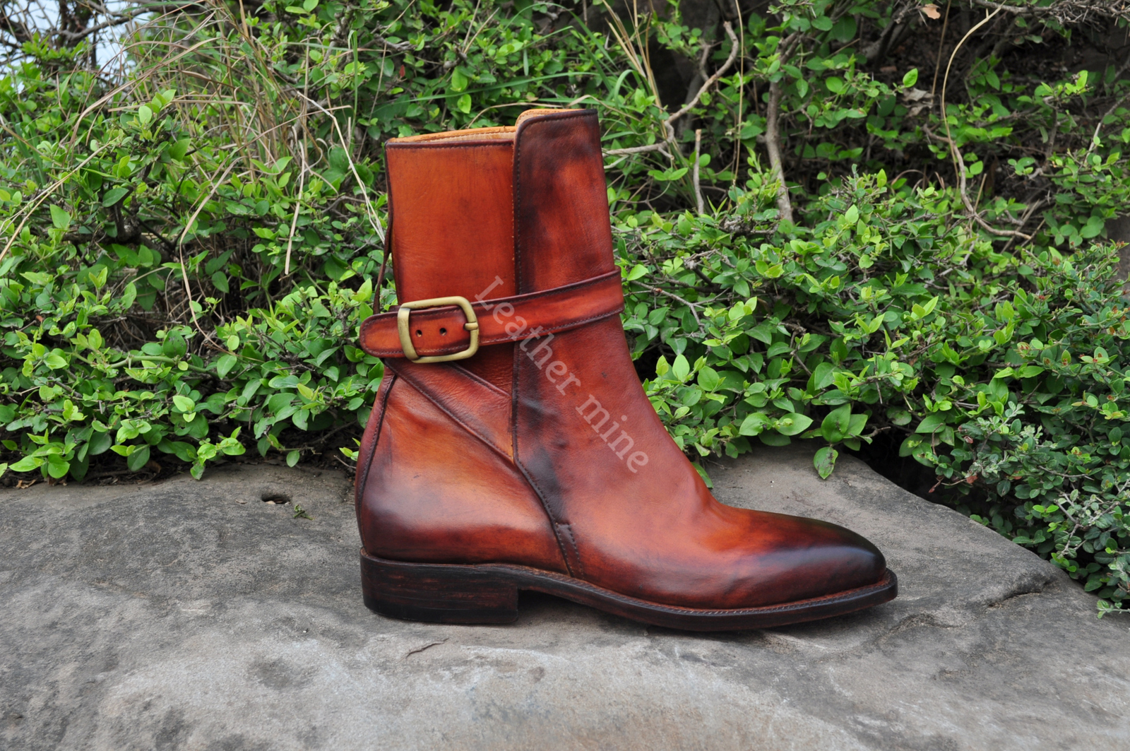 Handmade Brown Patina Dress Boots Men's Boots, Genuine Leather Custom Boots