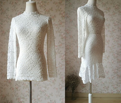 Women Retro Mock Neck Long Sleeve Floral Lace Blouse Plus Size Wedding Blouse