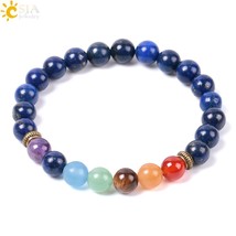 CSJA Natural Gem Stone Blue Lapis Lazuli Strand Bracelets Bangle Healing Yoga 7  - $11.02
