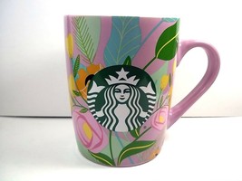 Starbucks coffee mug siren logo pink with tropical florals 2020 10 oz - $12.84