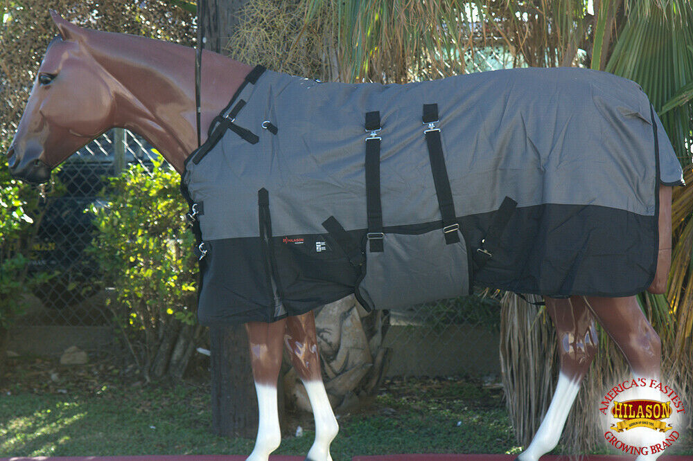 78" Hilason 1200D Winter Waterproof Horse Blanket Belly Wrap Grey Black