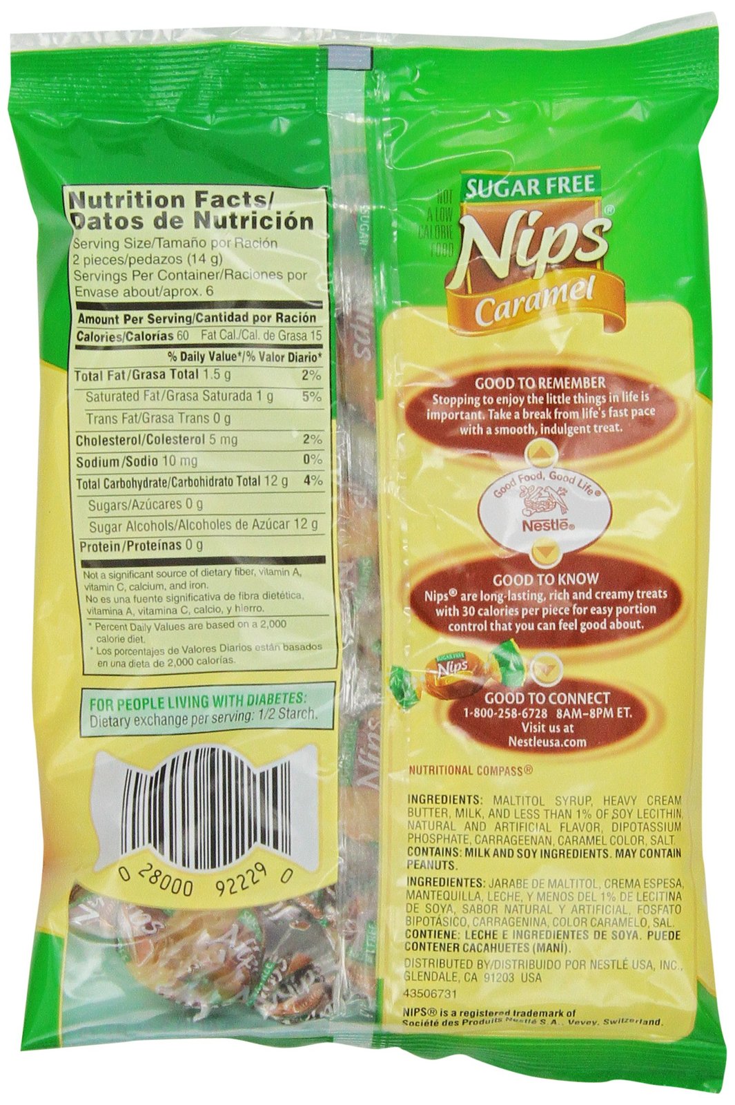 Nips Sugar Free Caramel Candy, 3.25Ounce Bags (Pack of 12) Hard