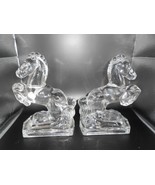 2 LE SMITH GLASS VINTAGE CRYSTAL CLEAR GLASS REARING HORSE BOOKENDS - $74.05