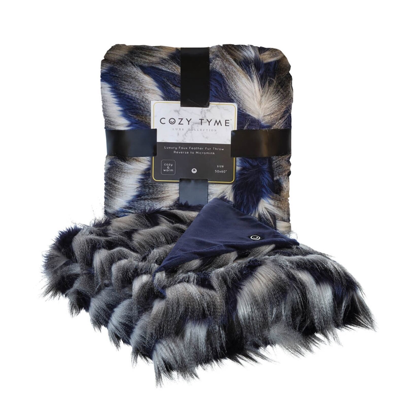 Navy Faux Fur Throw Reverse Micromink Soft Blanket 50"x60" Blankets