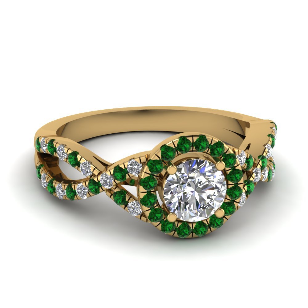 14K Yellow FN Green Emerald Halo Engagement Ring For Women's Special