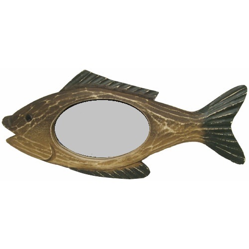 Rustic Americana Country Cabin Wooden Fish Wall Plaque Mirror - $12.50